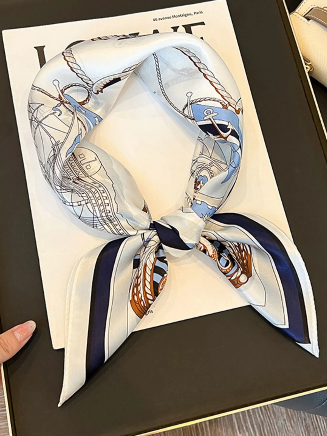 Nautical Print Silk Square Scarf